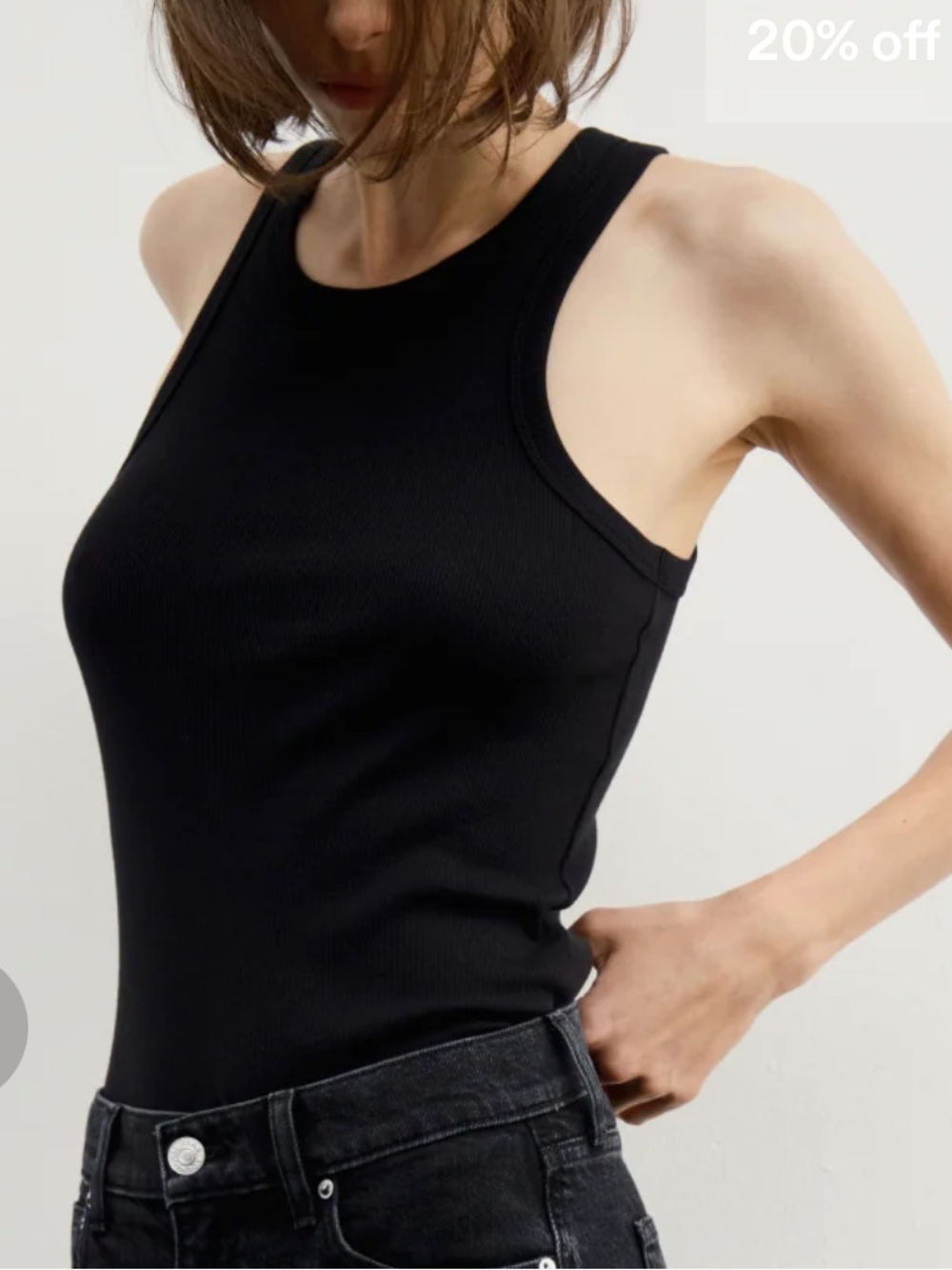 AYR Black Ribbed Tank, size M